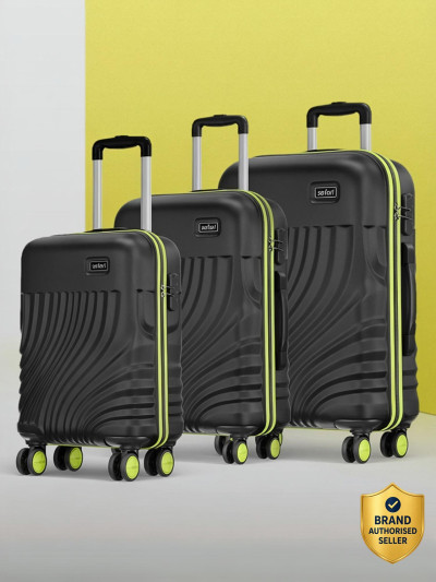 SAFARI Hard Body Set of 3 Luggage 8 Wheels - KEPLAR 3 (Small 55cm | Medium 66cm | Large 75cm) - Black